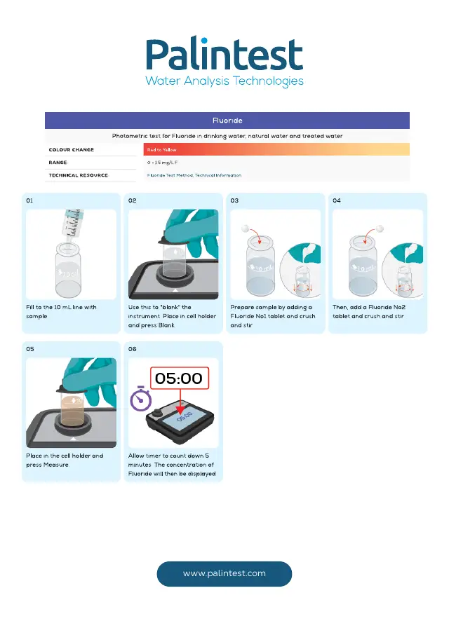 Palintest test instructions for Fluoride, page 1