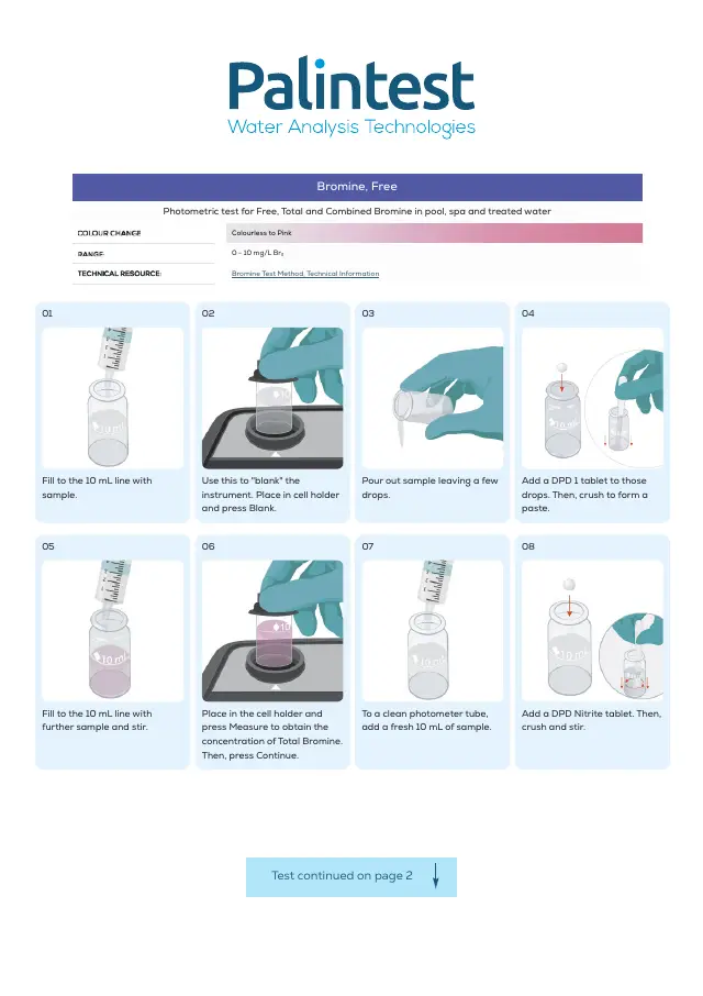 Palintest test instructions for Free bromine, page 1