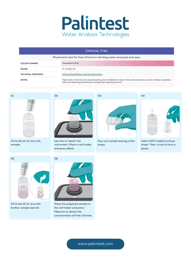 Palintest test instructions for Free chlorine, page 1