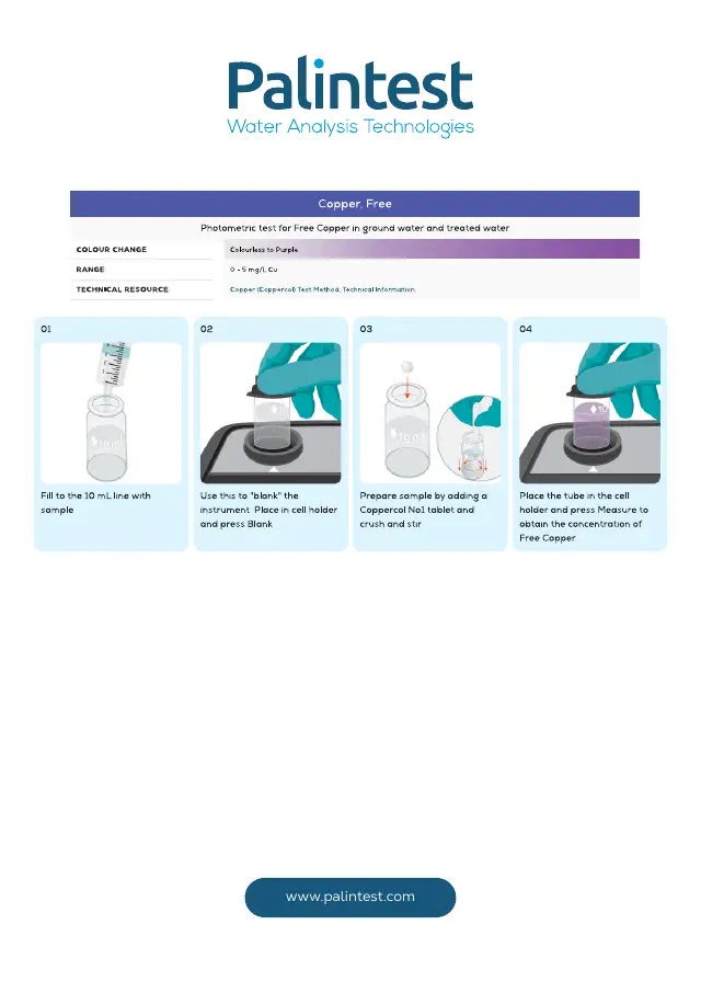Palintest test instructions for Free copper, page 1