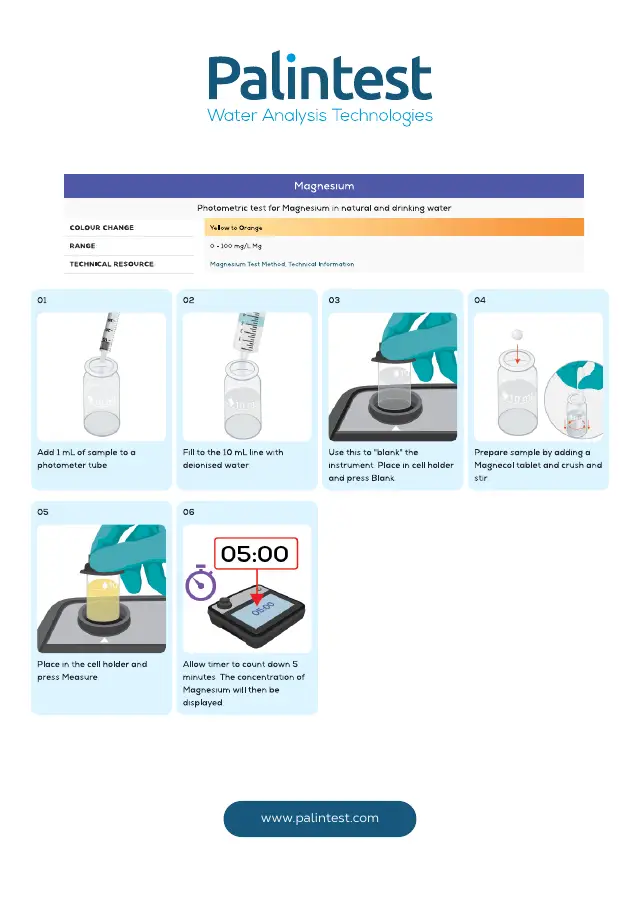 Palintest test instructions for Magnesium, page 1