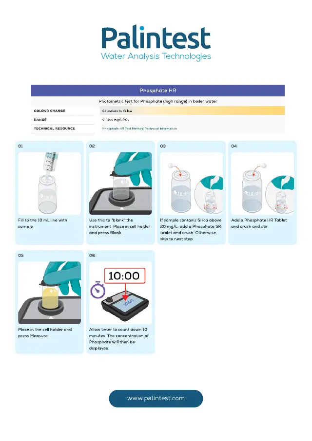 Palintest test instructions for Phosphate, high range, page 1