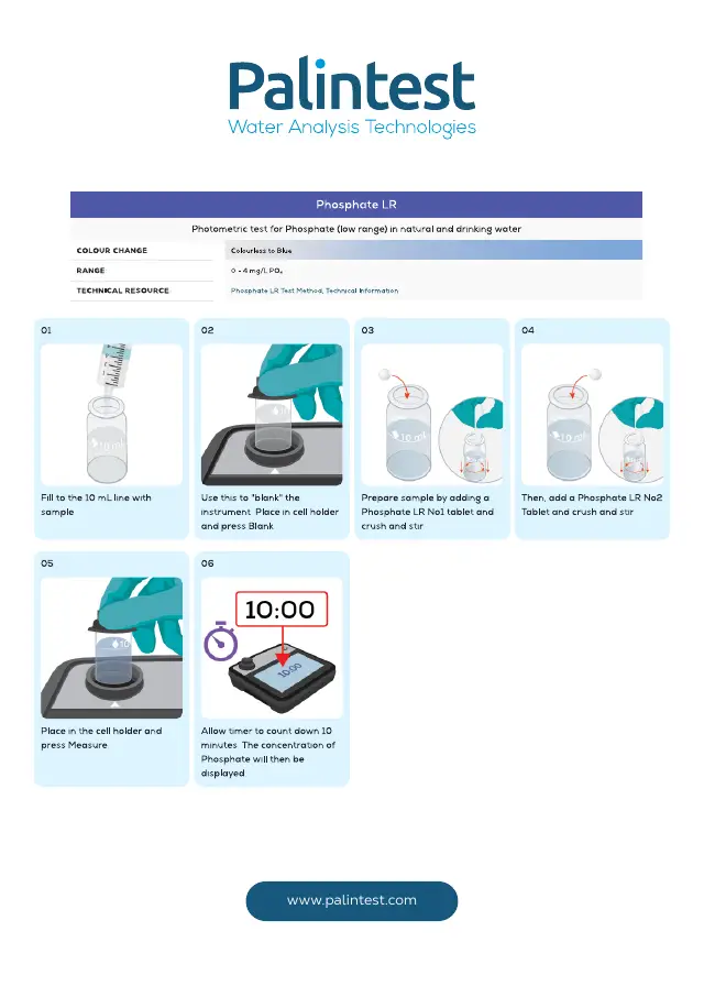 Palintest test instructions for Phosphate, low range, page 1