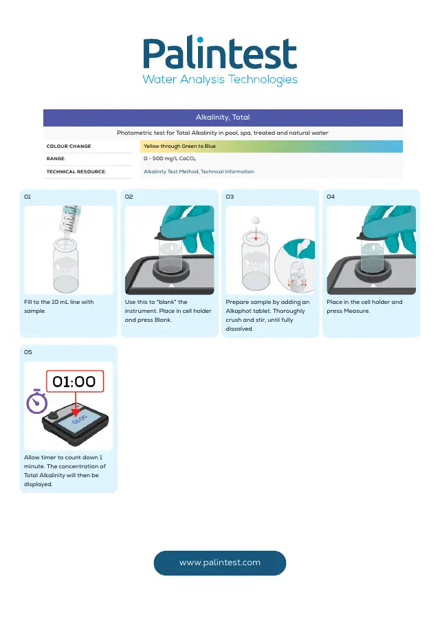 Palintest test instructions for Total alkalinity, page 1