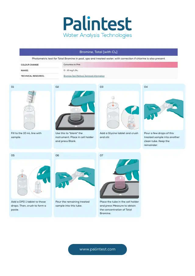 Palintest test instructions for Total bromine (chlorine present), page 1