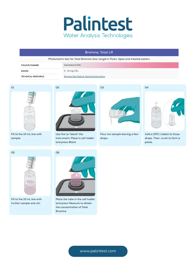 Palintest test instructions for Total bromine, low range, page 1