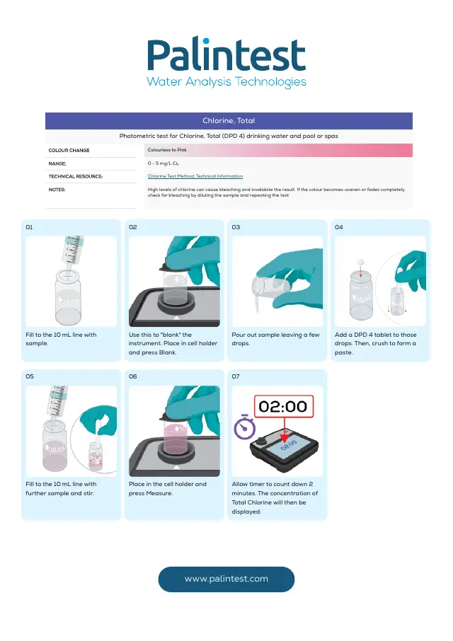 Palintest test instructions for Total chlorine, page 1