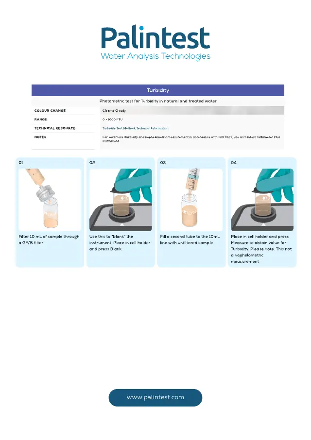 Palintest test instructions for Turbidity, page 1